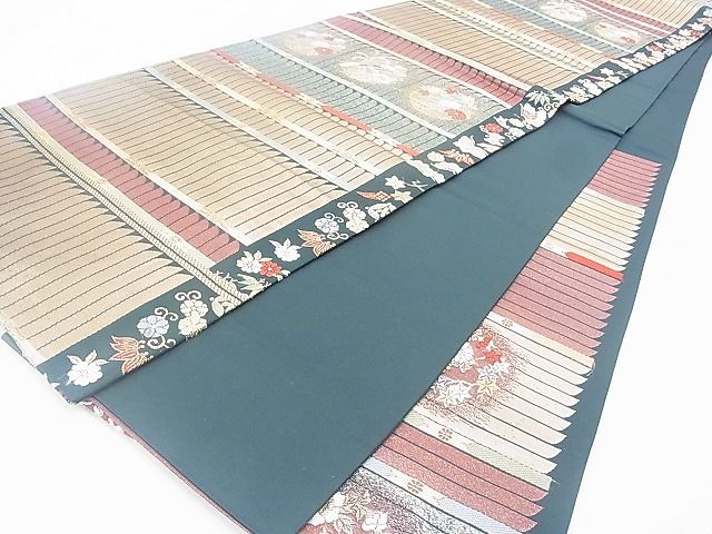 平和屋着物◎六通柄袋帯 唐織 格天井鳳凰花丸文 金糸 逸品 BAAG9672if