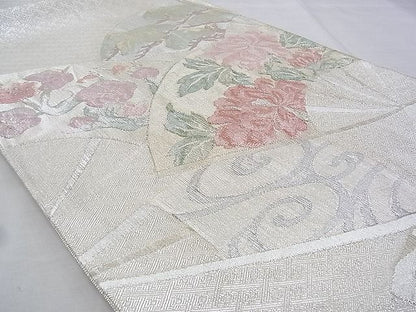 平和屋着物◎佐賀錦　太鼓柄袋帯　扇面花文　金銀糸　逸品　BAAG9691if