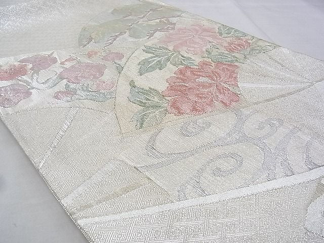 平和屋着物◎佐賀錦　太鼓柄袋帯　扇面花文　金銀糸　逸品　BAAG9691if