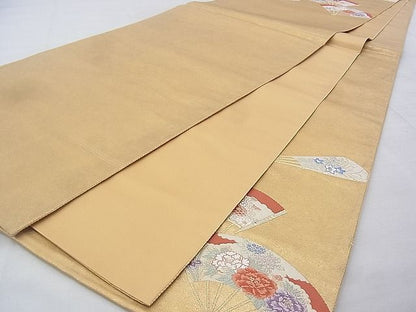 平和屋着物◎太鼓柄袋帯 唐織 扇面琳派花鳥文 金糸 逸品 BAAG9680if