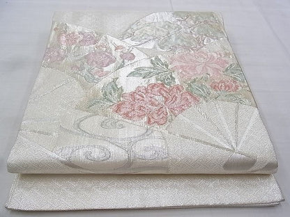 平和屋着物◎佐賀錦　太鼓柄袋帯　扇面花文　金銀糸　逸品　BAAG9691if
