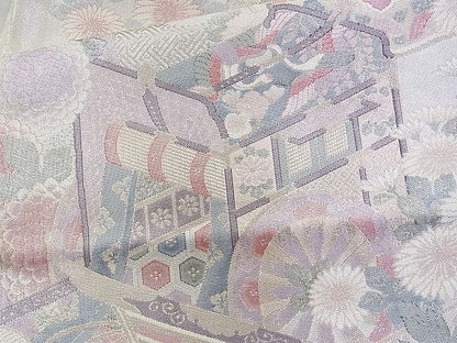 平和屋着物◎佐賀錦 六通柄袋帯 御所車几帳花文 銀糸 逸品 BAAG6444xa