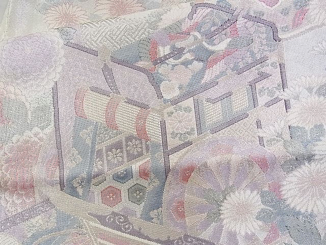 平和屋着物◎佐賀錦 六通柄袋帯 御所車几帳花文 銀糸 逸品 BAAG6444xa