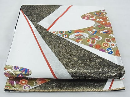 平和屋着物◎六通柄袋帯 唐織 宝尽くし文様 黒地 金銀糸 逸品 BAAG6429xa