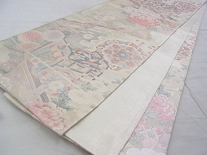 平和屋着物◎佐賀錦 六通柄袋帯 御所車几帳花文 銀糸 逸品 BAAG6444xa