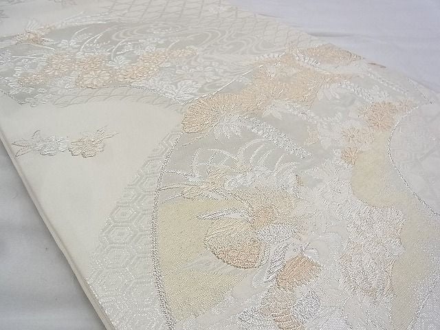 平和屋着物◎六通柄袋帯 唐織 美保姿 地紙鴛鴦草花文 金銀糸 逸品 BAAG6442xa