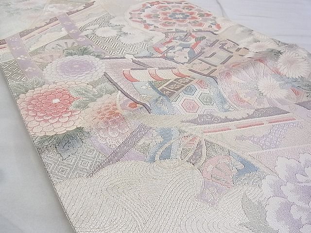 平和屋着物◎佐賀錦 六通柄袋帯 御所車几帳花文 銀糸 逸品 BAAG6444xa