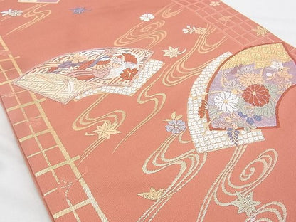 平和屋着物◎西陣 六通柄袋帯 唐織 地紙流水草花文 金糸 逸品 BAAG6461xa