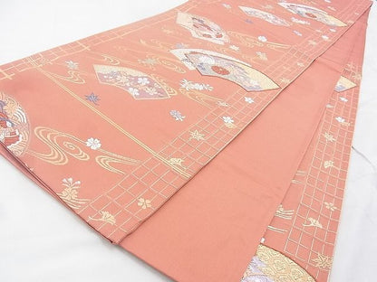 平和屋着物◎西陣 六通柄袋帯 唐織 地紙流水草花文 金糸 逸品 BAAG6461xa