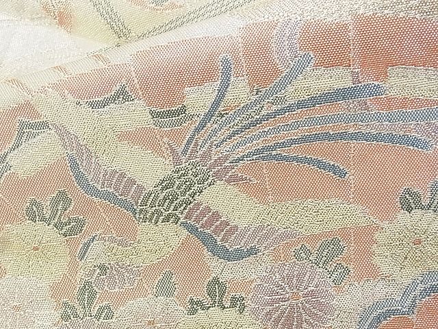 平和屋着物◎佐賀錦 六通柄袋帯 桧扇鳳凰花文 金糸 逸品 BAAG6467xa