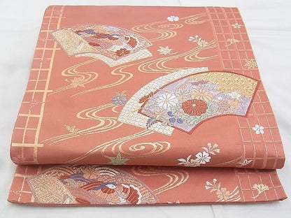 平和屋着物◎西陣 六通柄袋帯 唐織 地紙流水草花文 金糸 逸品 BAAG6461xa