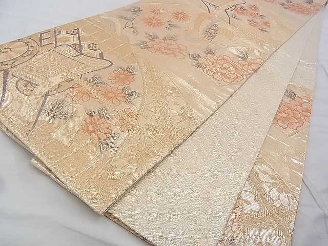 平和屋着物◎佐賀錦 六通柄袋帯 鳳凰地紙御所車花文 金糸 逸品 BAAG6449xa