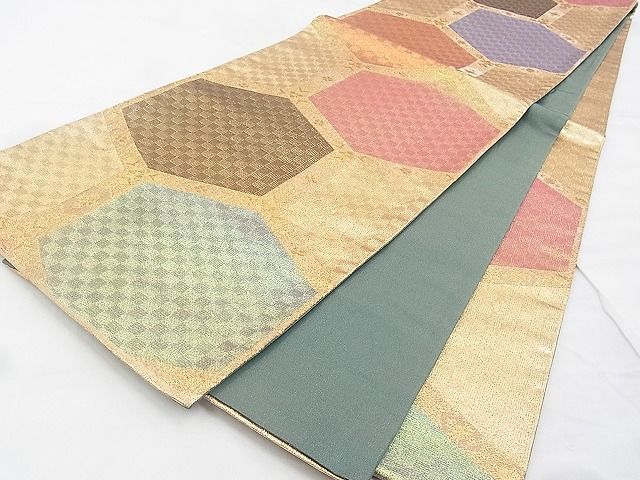 平和屋着物◎佐賀錦 六通柄袋帯 亀甲文様 金糸 逸品 BAAG6483xa