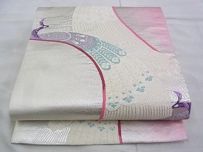 平和屋着物◎六通柄袋帯 唐織 孔雀 銀糸 逸品 BAAG6479xa