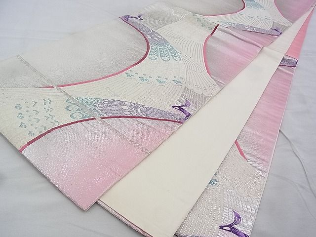 平和屋着物◎六通柄袋帯 唐織 孔雀 銀糸 逸品 BAAG6479xa