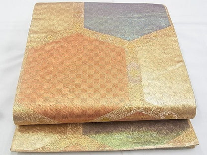 平和屋着物◎佐賀錦 六通柄袋帯 亀甲文様 金糸 逸品 BAAG6483xa