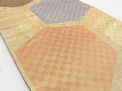 平和屋着物◎佐賀錦 六通柄袋帯 亀甲文様 金糸 逸品 BAAG6483xa