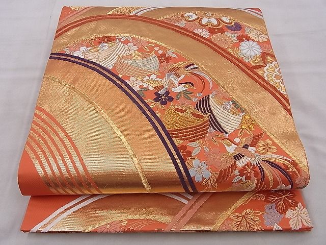 平和屋着物◎六通柄袋帯 唐織 鳳凰花鳥文 金糸 逸品 BAAG9043iy
