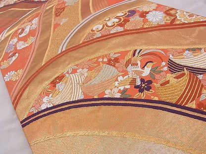 平和屋着物◎六通柄袋帯 唐織 鳳凰花鳥文 金糸 逸品 BAAG9043iy