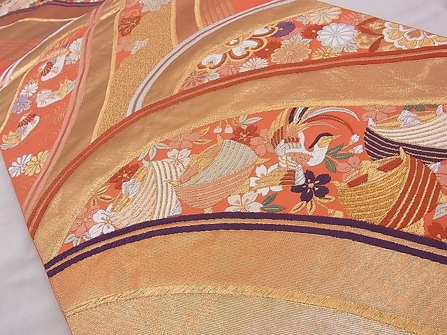 平和屋着物◎六通柄袋帯 唐織 鳳凰花鳥文 金糸 逸品 BAAG9043iy