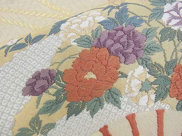 平和屋着物◎六通柄袋帯 唐織 扇面散らし花文 金糸 逸品 BAAG9039iy