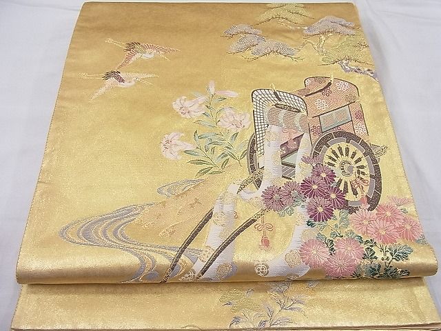 平和屋着物■太鼓柄袋帯 唐織 御所の庭 金糸 引箔 逸品 BAAG1576ea