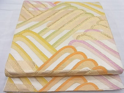 平和屋着物◎六通柄袋帯 唐織 エ霞立波文様 金糸 逸品 BAAG6266ea