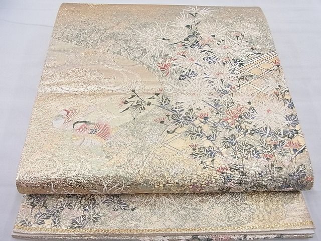 平和屋着物◎六通柄袋帯 流水鴛鴦秋草文 金糸 逸品 BAAG6265ea
