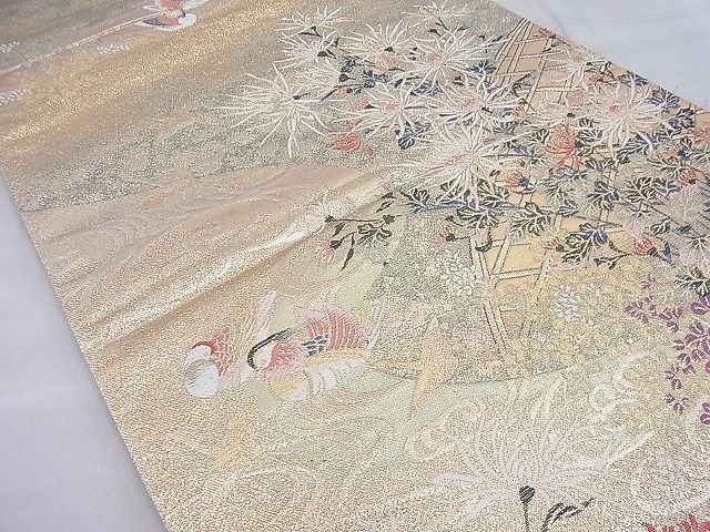平和屋着物◎六通柄袋帯 流水鴛鴦秋草文 金糸 逸品 BAAG6265ea