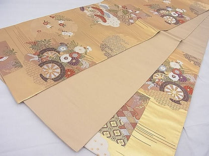 平和屋着物◎六通柄袋帯 唐織 雲取花車文 金糸 逸品 BAAG6282ea