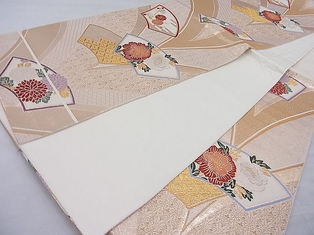 平和屋着物◎六通柄袋帯 唐織 地紙吉祥花文 金糸 逸品 BAAG6290ea