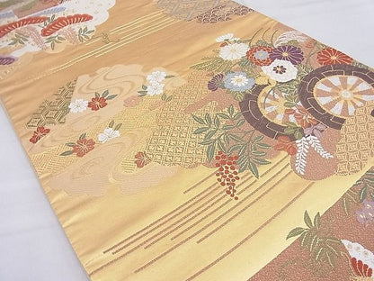 平和屋着物◎六通柄袋帯 唐織 雲取花車文 金糸 逸品 BAAG6282ea