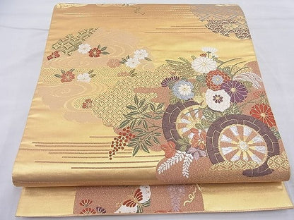 平和屋着物◎六通柄袋帯 唐織 雲取花車文 金糸 逸品 BAAG6282ea