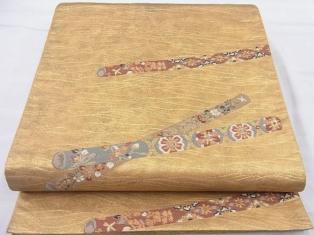平和屋着物◎六通柄袋帯 唐織 横笛吉祥文 金糸 逸品 BAAG6313ea