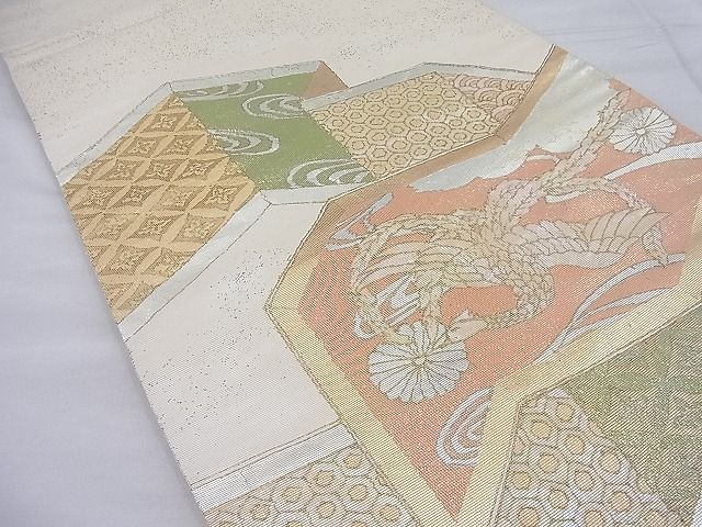 平和屋着物■六通柄袋帯 螺鈿箔 鳳凰吉祥屏風文様 金糸 逸品 BAAG6339ea