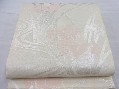 平和屋着物■夏物 六通柄袋帯 流水杜若文様 銀糸 逸品 BAAH0213ea