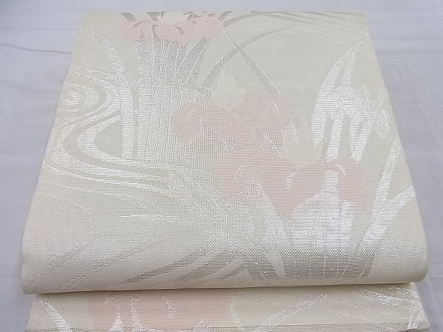 平和屋着物■夏物 六通柄袋帯 流水杜若文様 銀糸 逸品 BAAH0213ea