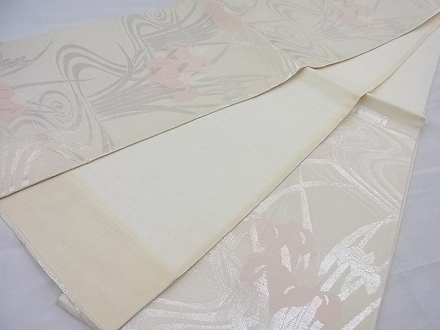 平和屋着物■夏物 六通柄袋帯 流水杜若文様 銀糸 逸品 BAAH0213ea