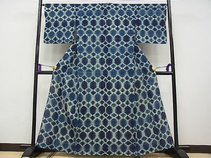 平和屋本店■極上　夏物　紗紬　本藍染　亀甲間道　逸品　CYAA0050s4