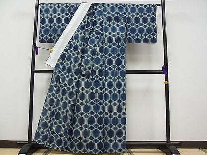 平和屋本店■極上　夏物　紗紬　本藍染　亀甲間道　逸品　CYAA0050s4