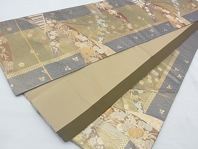 平和屋着物◎六通柄袋帯 芝草春秋花文 金糸 逸品 BAAG5075ns