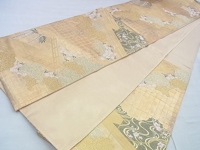 平和屋着物◎佐賀錦 六通柄袋帯 唐織 御所松紋 金糸 引箔 逸品 BAAG5164ns