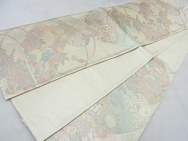 平和屋着物◎佐賀錦 六通柄袋帯 花鳥絵巻 900織 金糸 逸品 BAAG5195ns