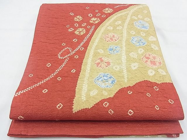 平和屋着物◎太鼓柄袋帯 絞り 花流し 銀通し地 逸品 BAAG5192ns