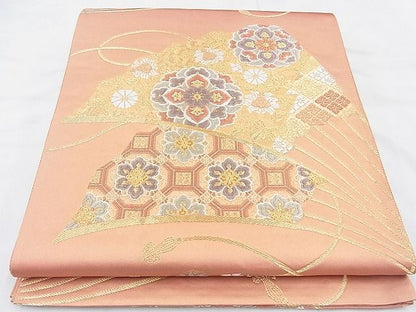 平和屋着物◎六通柄袋帯 唐織 正倉院扇面散らし 金銀糸 逸品 BAAH1006ns