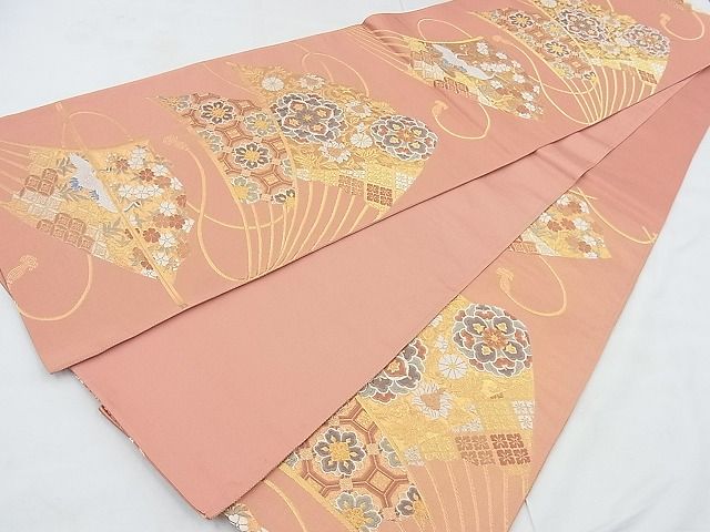 平和屋着物◎六通柄袋帯 唐織 正倉院扇面散らし 金銀糸 逸品 BAAH1006ns
