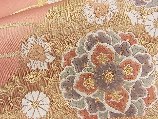平和屋着物◎六通柄袋帯 唐織 正倉院扇面散らし 金銀糸 逸品 BAAH1006ns