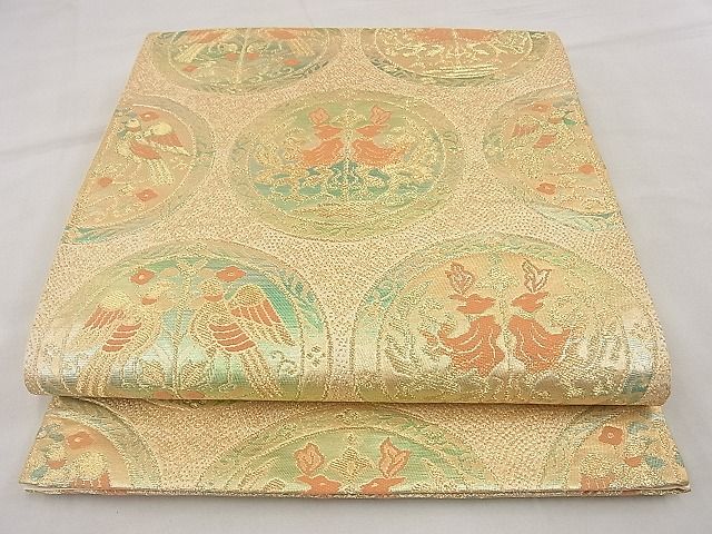 平和屋着物◎六通柄袋帯 向かい鳳凰花丸文 金糸 逸品 BAAG7253ph