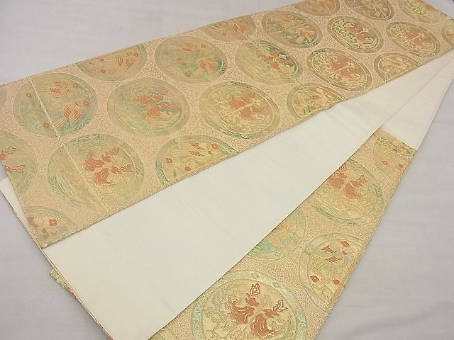 平和屋着物◎六通柄袋帯 向かい鳳凰花丸文 金糸 逸品 BAAG7253ph