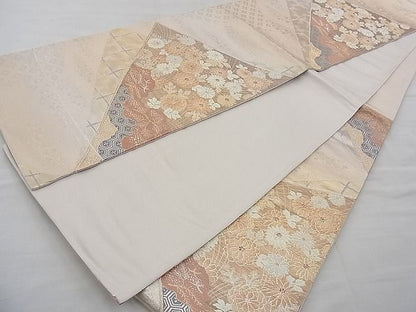 平和屋着物◎六通柄袋帯 唐織 色紙秋草文 金糸 逸品 BAAG7306ph